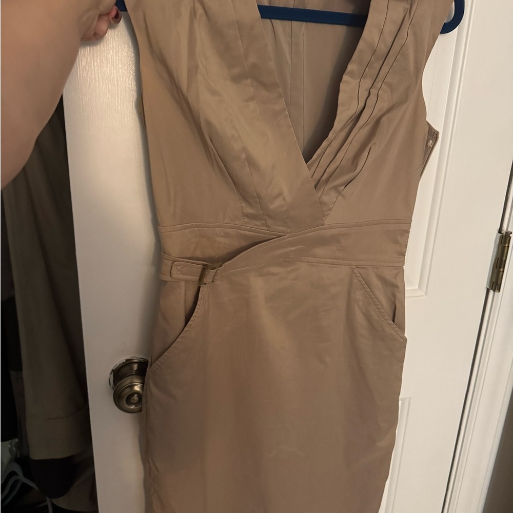 Ann Taylor Tan Silky Sleeveless V-Neck Sheath Dress